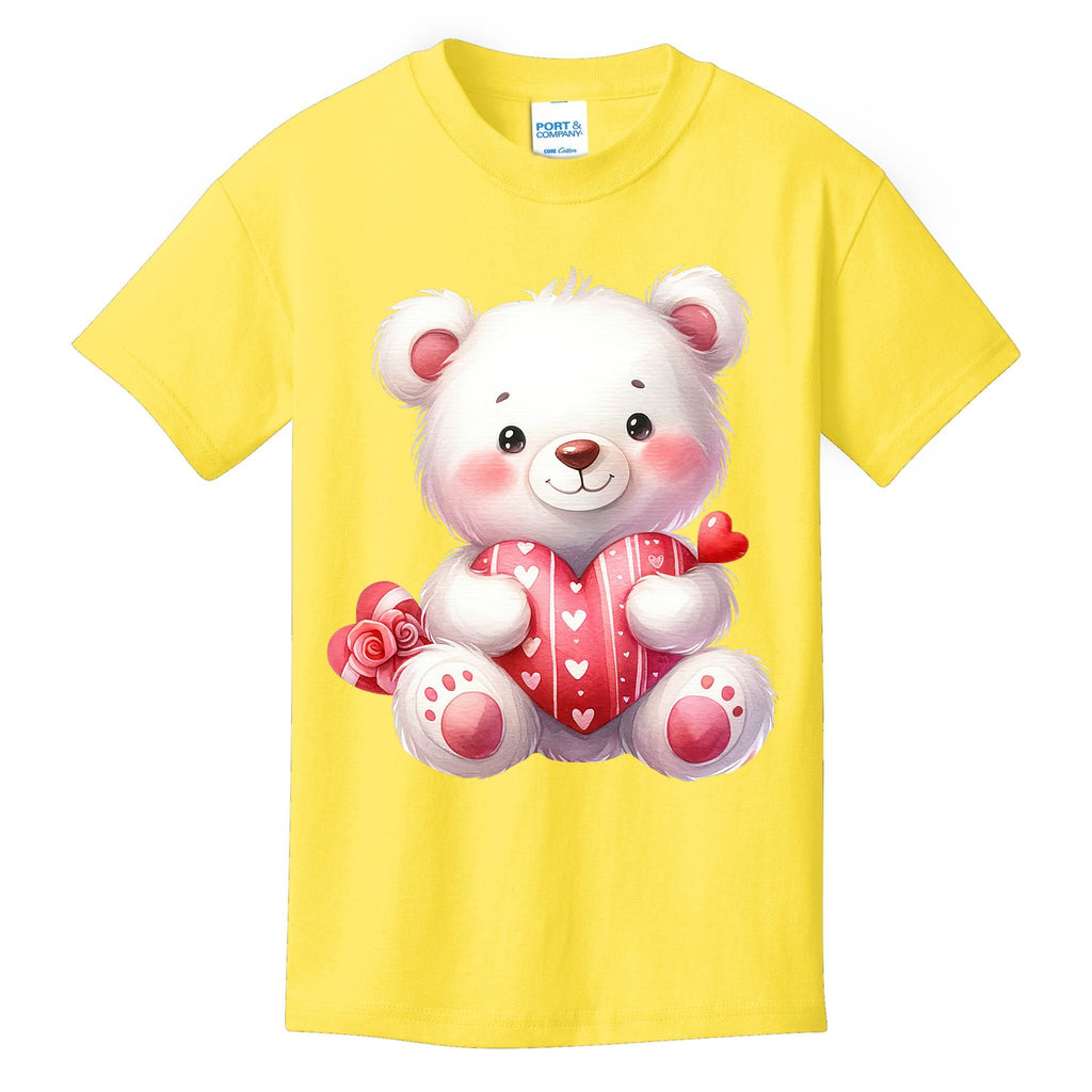 White Teddy Bear Love ValentineS Day Red Heart Kids T-Shirt