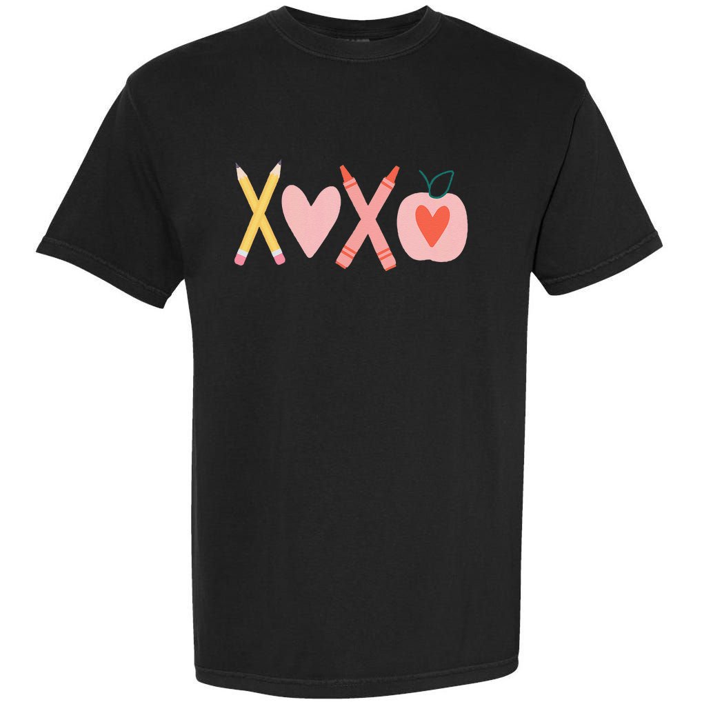 Women Xoxo Teacher ValentineS Day Pencil And Apple Garment-Dyed Heavyweight T-Shirt