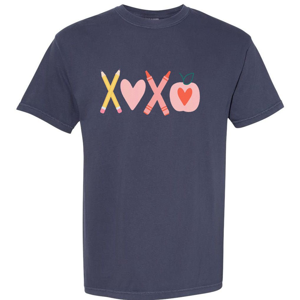 Women Xoxo Teacher ValentineS Day Pencil And Apple Garment-Dyed Heavyweight T-Shirt