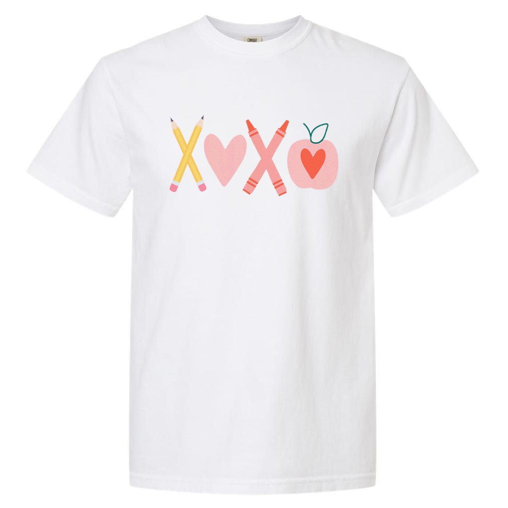 Women Xoxo Teacher ValentineS Day Pencil And Apple Garment-Dyed Heavyweight T-Shirt