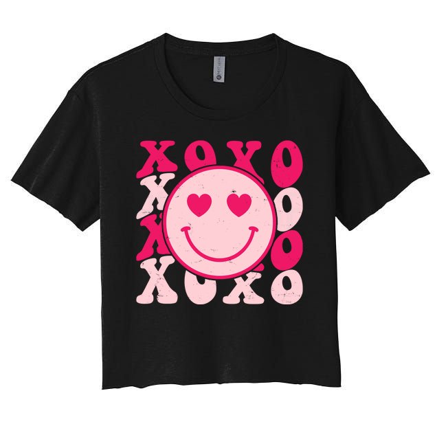 Xoxo Retro Groovy Valentines Day Smile Women's Crop Top Tee