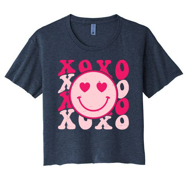 Xoxo Retro Groovy Valentines Day Smile Women's Crop Top Tee