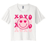 Xoxo Retro Groovy Valentines Day Smile Women's Crop Top Tee