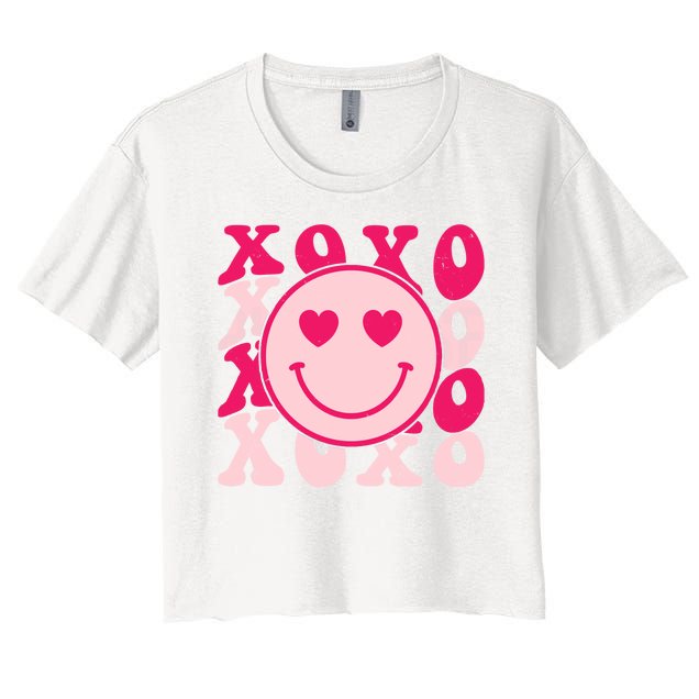 Xoxo Retro Groovy Valentines Day Smile Women's Crop Top Tee