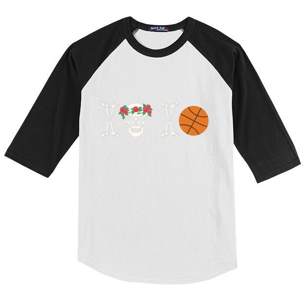 XOXO Skeleton Basketball Valentine Gift For Valentine Day Kids Colorblock Raglan Jersey