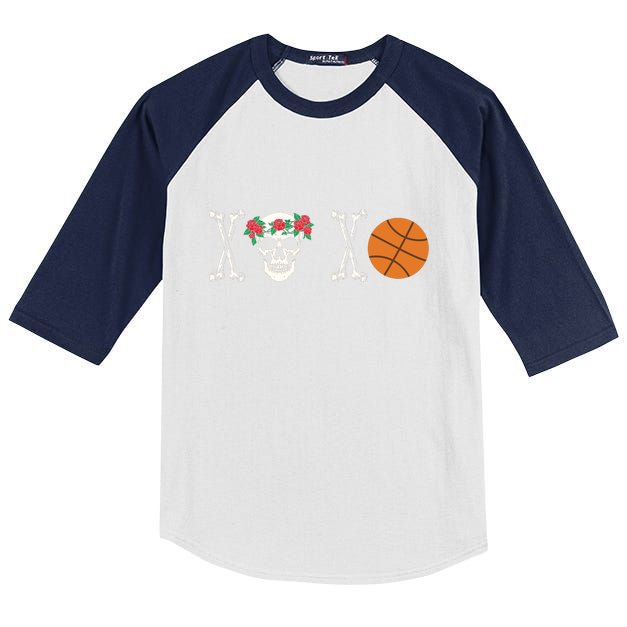 XOXO Skeleton Basketball Valentine Gift For Valentine Day Kids Colorblock Raglan Jersey
