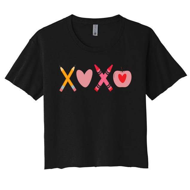 Xoxo Valentines Day Pencil Apple School Women's Crop Top Tee
