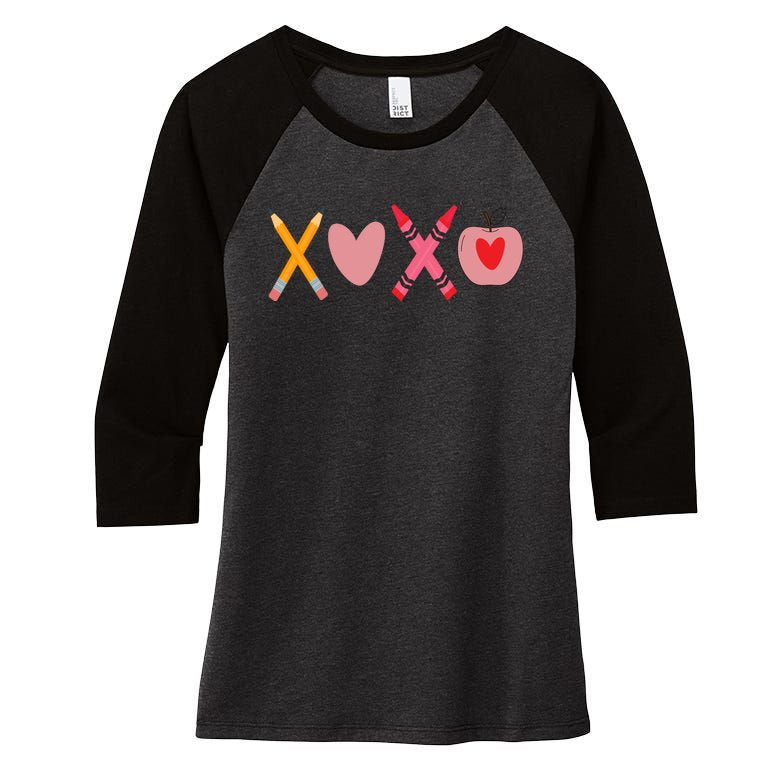 Xoxo Valentines Day Pencil Apple School Women's Tri-Blend 3/4-Sleeve Raglan Shirt