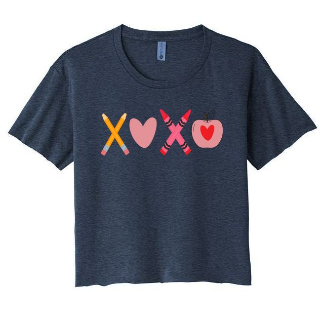 Xoxo Valentines Day Pencil Apple School Women's Crop Top Tee