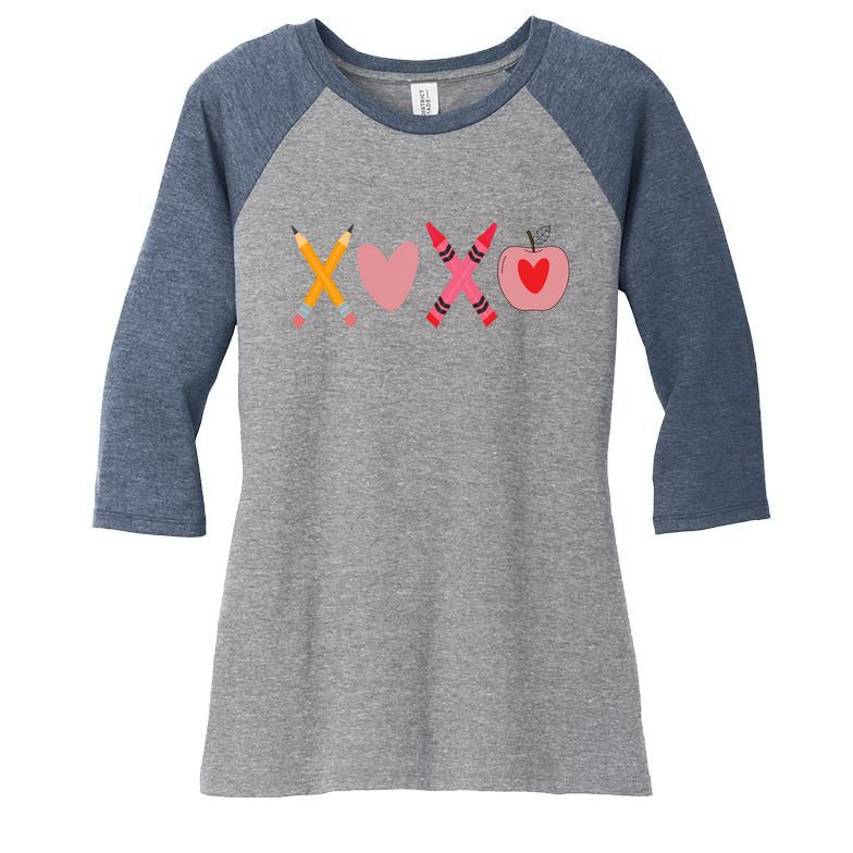 Xoxo Valentines Day Pencil Apple School Women's Tri-Blend 3/4-Sleeve Raglan Shirt