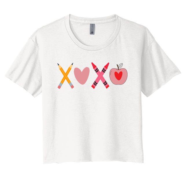 Xoxo Valentines Day Pencil Apple School Women's Crop Top Tee