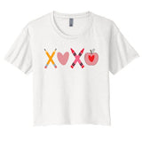 Xoxo Valentines Day Pencil Apple School Women's Crop Top Tee