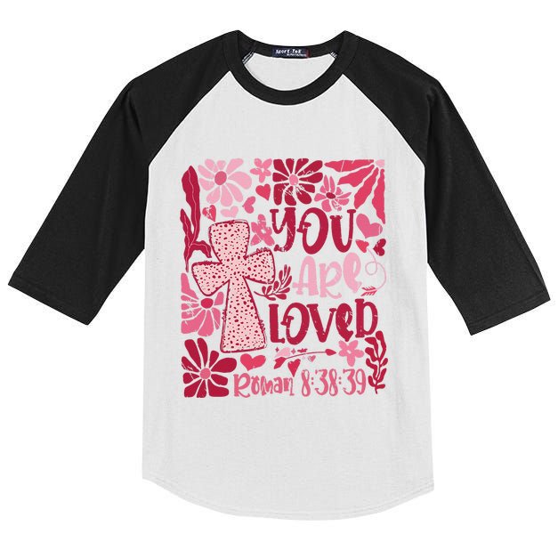 You Are Loved Boho Valentine Flower Jesus Christian Kids Colorblock Raglan Jersey