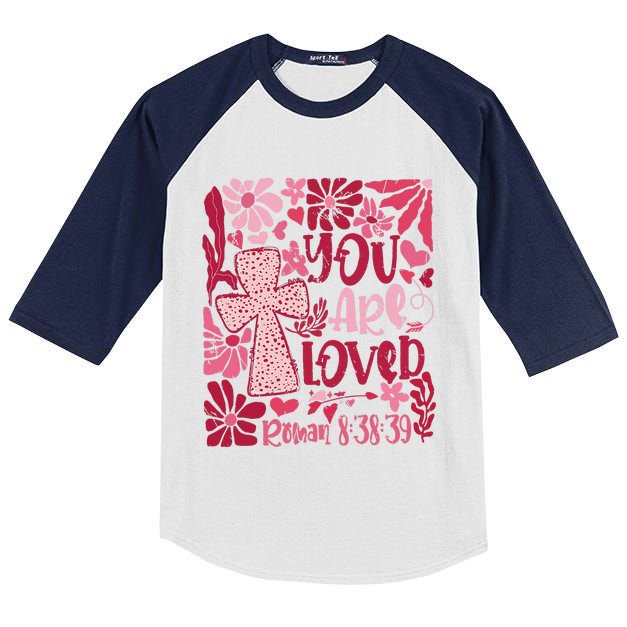 You Are Loved Boho Valentine Flower Jesus Christian Kids Colorblock Raglan Jersey