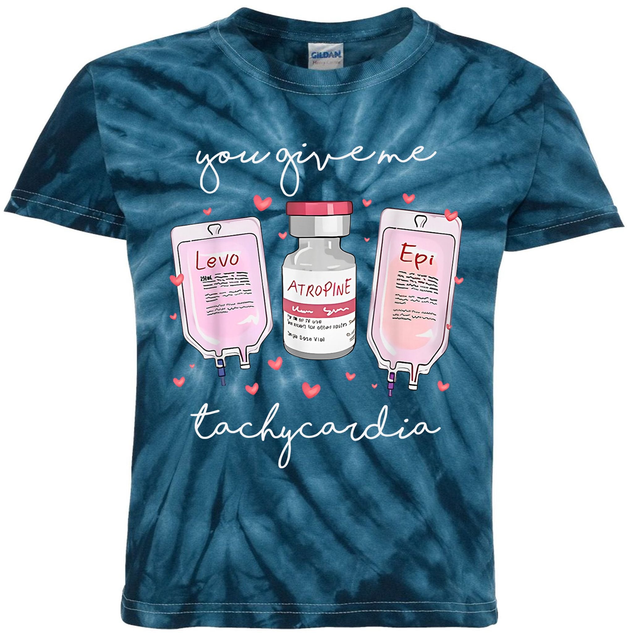 You Give Me Tachycardia Valentines Day Nurse Kids Tie-Dye T-Shirt