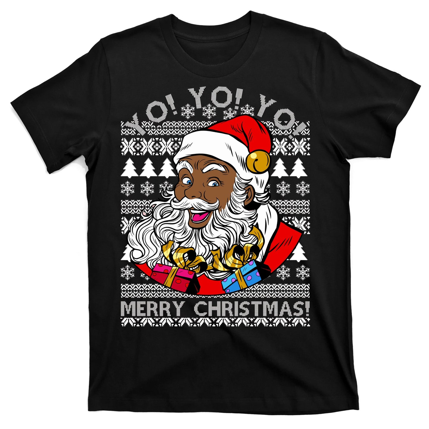 Yo Yo Yo Ho Ho Ho Black Santa Claus Ugly Christmas T-Shirt