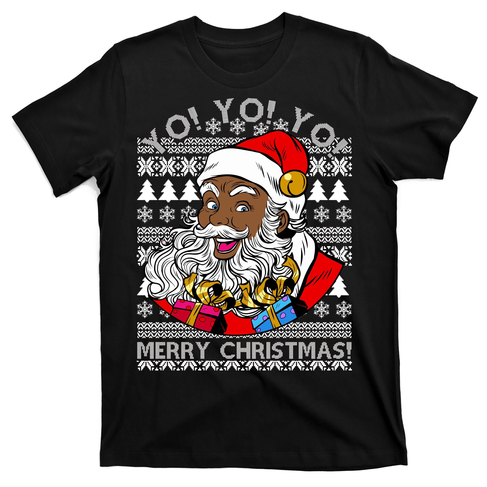 Yo Yo Yo Ho Ho Ho Black Santa Claus Ugly Christmas T-Shirt